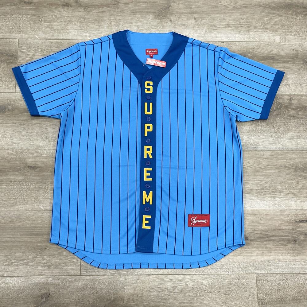 FW18 Supreme Vertical Logo Baseball Jersey Blue/Yellow size XL SF